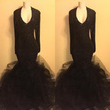 kamahe Chic black sequins prom dress, ruffles evening dress