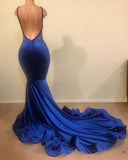 kamahe Chic Mermaid Spahgetti-Straps Openback Velvet Applique Prom Party Gowns