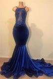 kamahe Chic Mermaid Spahgetti-Straps Openback Velvet Applique Prom Party Gowns