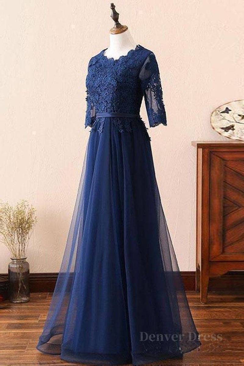 kamahe Custom Made Long Sleeves Navy Blue Lace Prom Dress, Long Sleeves Lace Bridesmaid Dress, Long Sleeves Navy Blue Lace Formal Graduation Evening Dress