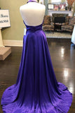 kamahe Custom Made Unique Backless Purple Satin Long Prom Dress, Backless Purple Formal Dress, Purple Evening Dress