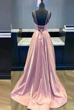 kamahe Custom Made V Neck Backless Pink Prom Dress, Backless Pink Formal Dress, Simple Pink Evening Dress