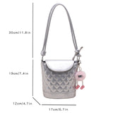 Argyle Quilted Flap Bucket Bag, PU Leather Fashion Crossbody Bag, Solid Color Simple Shoulder Bag