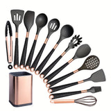 5pcs/13pcs, Silicone Cooking Utensils Set - 446°F Heat Resistant Silicone Kitchen Cooking Tools Gift With Rose Gold-Plated Handles And Holder, BPA FREE Gadgets For Non-Stick Cookware Spatula Set, Kitchen Utensils, Kitchen Supplies