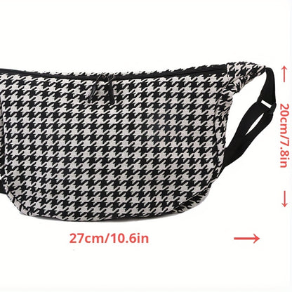 solvbao  Stylish Houndstooth Pattern Hobo Shoulder Bag, Women's Zipper Crossbody Bag, Trendy Bag