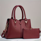 2pcs Elegant Solid Color Handbag Set, Fashion Tote Bag With Clutch Purse, Women's Crossbody Bag