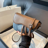 Trendy Color Blocking Saddle Bag, PU Leather Flap Shoulder Bag, Perfect Sling Bag For Daily Use