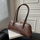 solvbao Double Zipper Baguette Bag, Elegant Solid Color Shoulder Bag Women's Retro Style Handbag