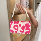 Trendy Cow Tattoos Mini Crossbody Bag, Canvas Zipper Handbag With Faux Pearls Handle, Perfect Shoulder Bag For Daily Use