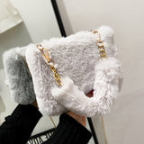 solvbao Cute Plush Handbag For Women, Fashion Chain Crossbody Bag, Autumn And Winter Fluffy Shoulder Bag