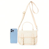 solvbao  Trendy Minimalist Straw Square Bag, Stitching Flap Shoulder Bag, All-Match Crossbody Bag