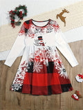 Cute Long Sleeve Fashion Dress - Cinched Waist, Big Swing Skirt, Christmas Fun Print, Comfortable and Stylish for Girls - Perfect for Holiday Parties and Casual Wear