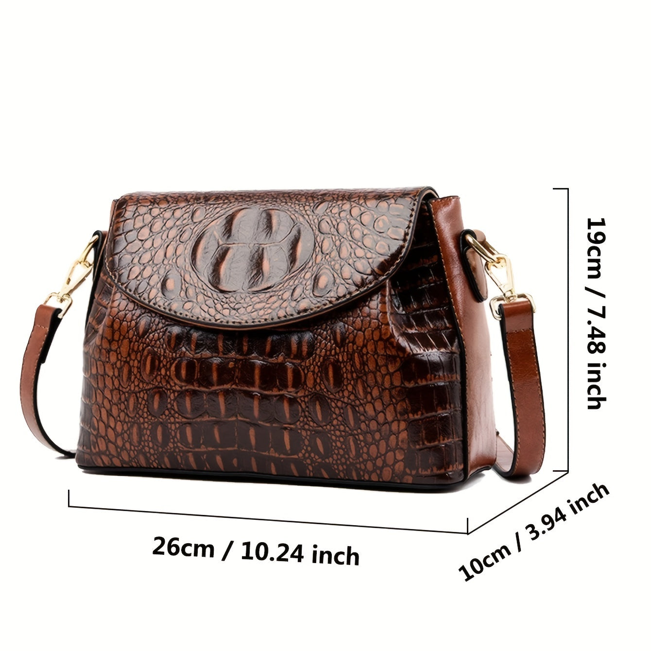 solvbao  Crocodile Pattern Crossbody Bags, Vintage Flap Messenger Bags, Women's PU Leather Shoulder Purse