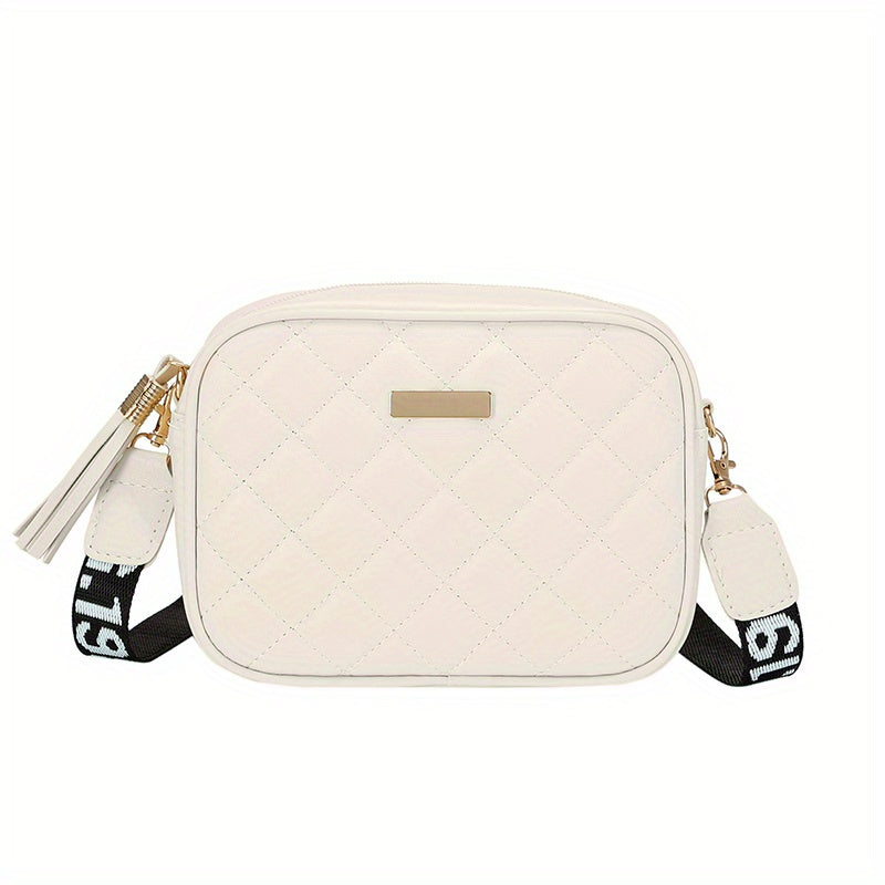 solvbao Mini Quilted Square Crossbody Bag, PU Leather Wide Strap Bag Purse, Classic Versatile Fashion Shoulder Bag