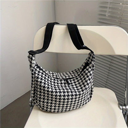 solvbao  Stylish Houndstooth Pattern Hobo Shoulder Bag, Women's Zipper Crossbody Bag, Trendy Bag