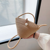 Women's Woven Crossbody Bucket Bag, Straw Bag