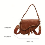 Trendy Woven Saddle Bag, PU Leather Solid Color Shoulder Bag, Perfect Crossbody Bag For Daily Use