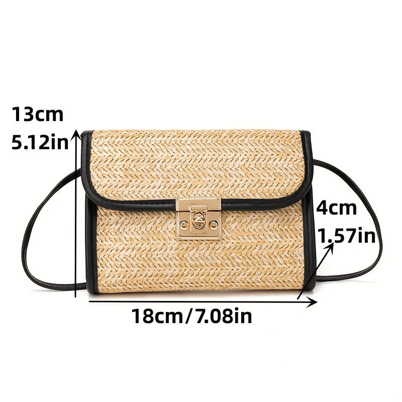 solvbao  Summer Woven Straw Bag, Boho Style Crossbody Bag, Trendy Square Purse For Women Vacation