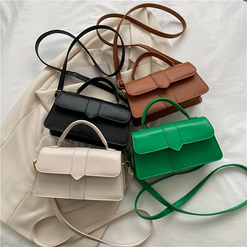 Retro Solid Color Crossbody Bag, Fashion Casual PU Leather Square Handbag, Women's Simple Versatile Shoulder Bag & Purse