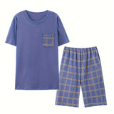 2-Piece Mens Pajama Set - Ultra-Comfortable Short Sleeve Shirt & Soft Shorts with Stylish Geometric Pattern, Perfect for Warm Weather, Spring and Summer Seasons