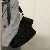 solvbao  Trendy Large Capacity Shoulder Bag, Foldable Solid Color Handle Bag, Perfect Underarm Bag For Commuting