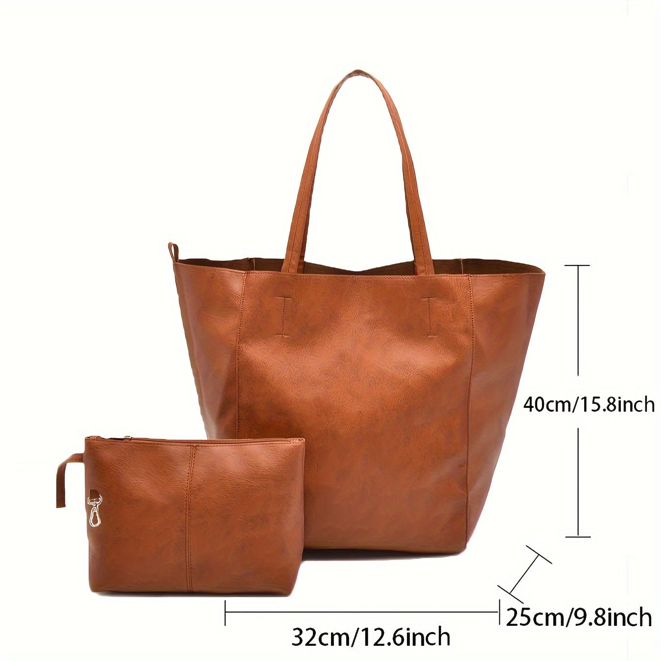 solvbao  Retro Soft PU Leather Tote Bag, Large Capacity Shoulder Bag, Trendy Handbag For Women