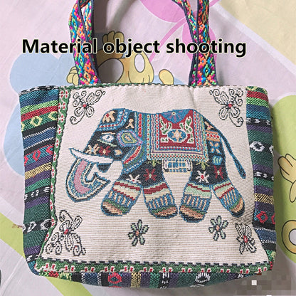 solvbao  Mini Elephant Pattern Bucket Bag, Double-Sided Embroidered Canvas Bag