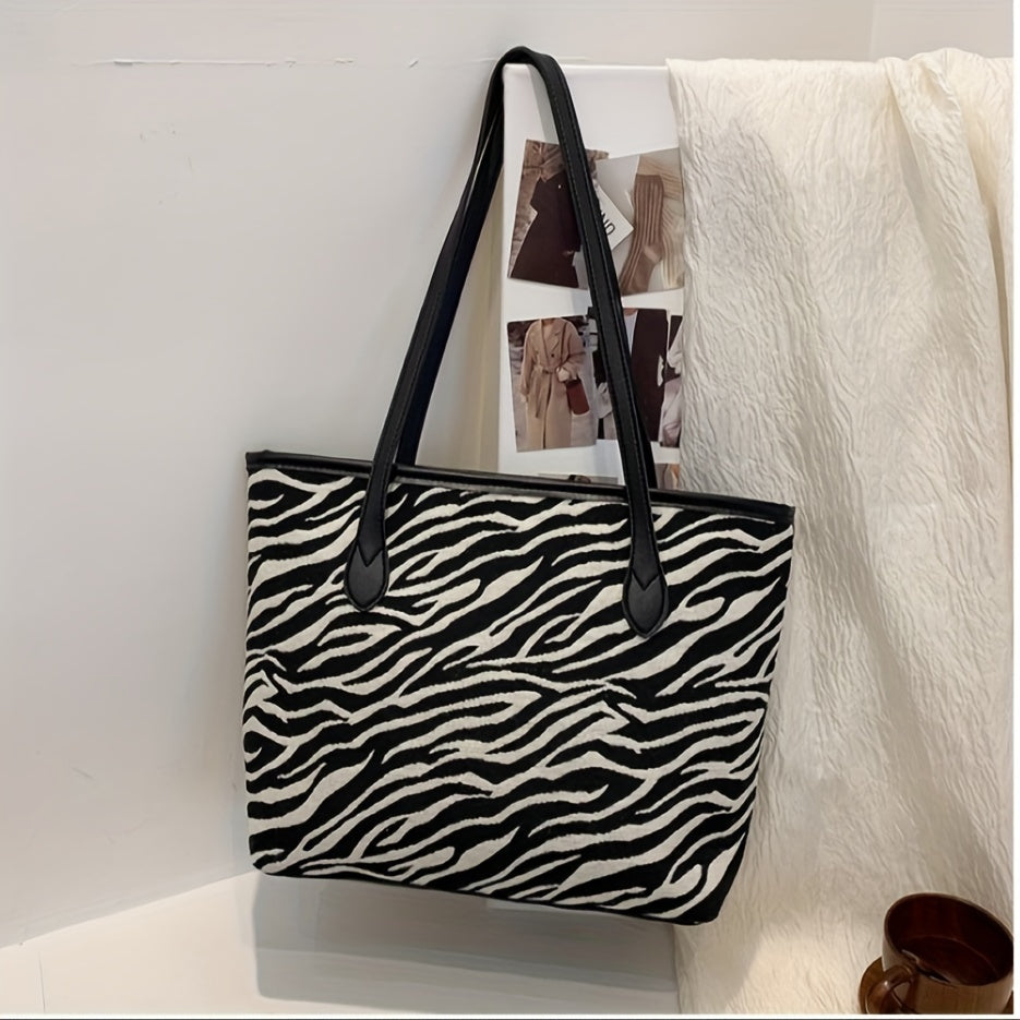 solvbao  Trendy Leopard Zebra Pattern Tote Bag, Large Capacity Shoulder Bag, Perfect Underarm Bag For Commuting