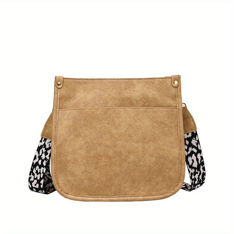 solvbao  Leopard Print Strap Crossbody Bag, Solid Color Saddle Bag, Women's Shoulder Zipper Purse For Work & Travel