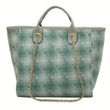 Stylish Plaid Pattern Tote Bag, Trendy Large Capacity Shoulder Bag, Women's Casual Handbag & Satchel