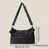 solvbao  Trendy Large Capacity Shoulder Bag, Foldable Solid Color Handle Bag, Perfect Underarm Bag For Commuting