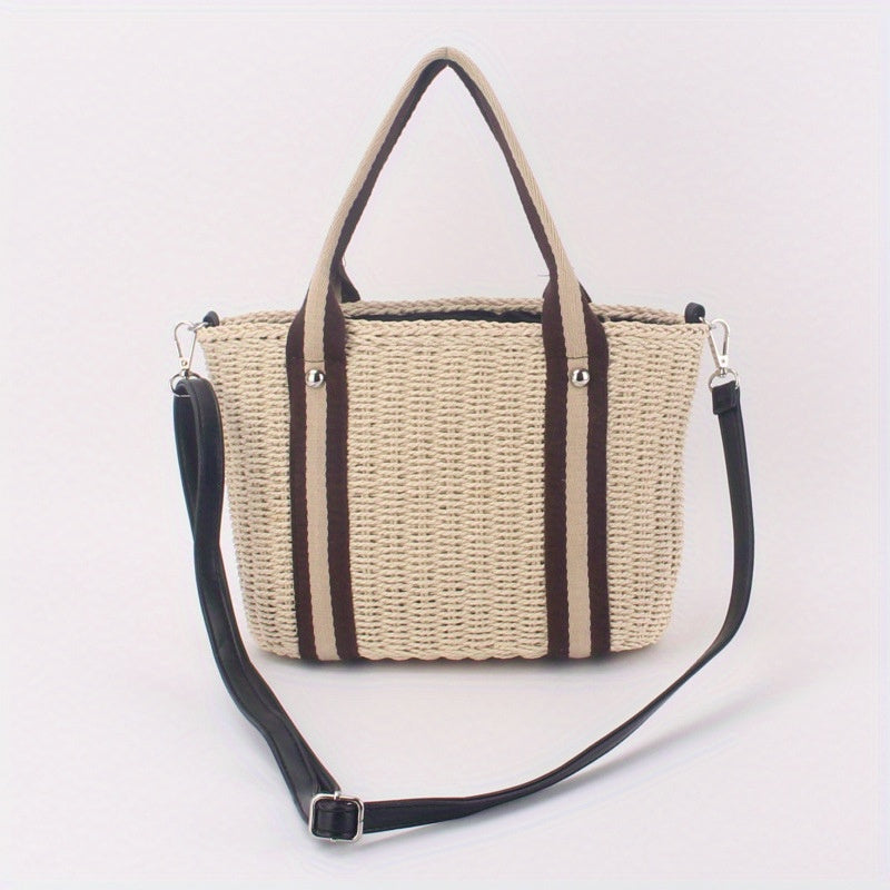 solvbao  Summer Travel Holiday Beach Bag, Simple Fashion Straw Bag, Woven Satchel Drawstring Bag