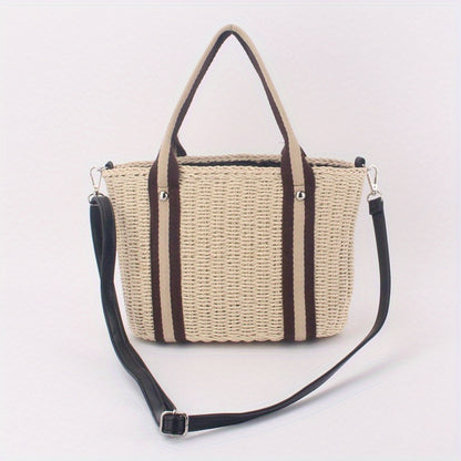 solvbao  Summer Travel Holiday Beach Bag, Simple Fashion Straw Bag, Woven Satchel Drawstring Bag