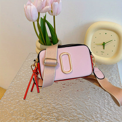 Mini Color Contrast Square Crossbody Bag, PU Leather Wide Strap Bag Purse, Classic Versatile Fashion Shoulder Bag