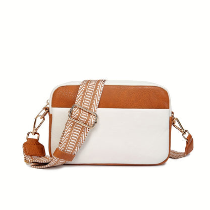 solvbao Minimalist Solid Color Square Shoulder Bag, Classic Zipper Purse With Wide Geometric Pattern Strap