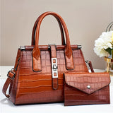 2pcs/set Luxury Crocodile Print Satchel, Fashion Top Handle Tote Bag, Women's Casual Handbag, Shoulder Bag & Clutch Purse