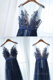 kamahe Dark Navy Blue Lace Prom Dresses, Dark Navy Blue Lace Formal Bridesmaid Dresses