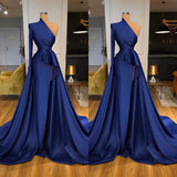 kamahe Dark Royal Blue One shoulder Ruffles Side-cut Overskirt Prom Dress