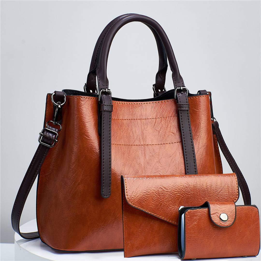 3pcs Faux Leather Tote Bag Set, Fashion Handbag With Clutch Purse And Credit Card Holder, Women's Shoulder Bag