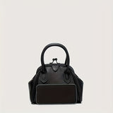 All-Match Kiss-Locksatchel Bag, Black Clip Handbag, Portable Women's Mini Shoulder Bag