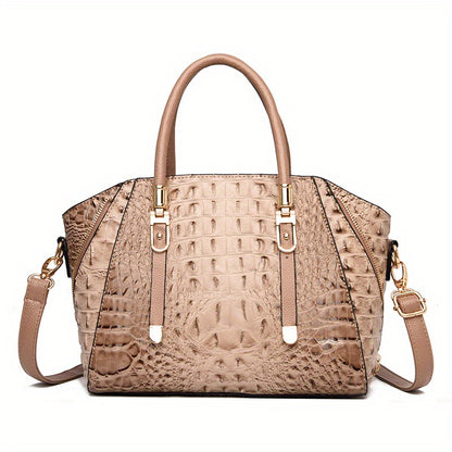 solvbao  Crocodile Embossed Handbag, Elegant PU Crossbody Bag, Women's Top Handle Satchel Purse