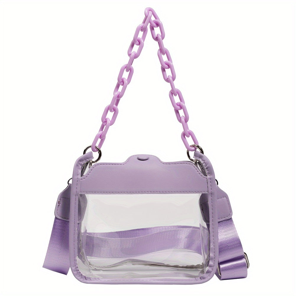 solvbao  Clear PVC Crossbody Bag, Colorful Waterproof Square Purses, Trendy Chain Shoulder Bag For Travel Beach Swimming