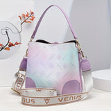 Trendy Ombre Bucket Bag, Letter Print Crossbody Bag, Fashion Buckle Decor Handbags, Women's Every Day Purses