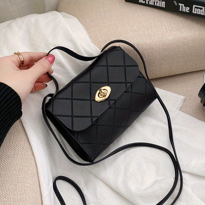 solvbao Casual Rhombus Embossed Shoulder Bag, Buckle Decor Flap Crossbody Bag, Cute Fashion Small Shoulder Bag