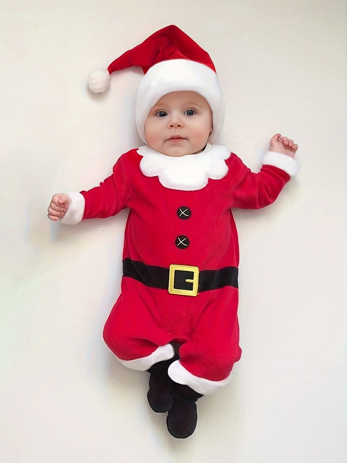 Baby's Christmas Party Santa Claus Outfits, Long Sleeve Romper Hat Set For Spring, Autumn And Winter Indoor And Outdoor Wear