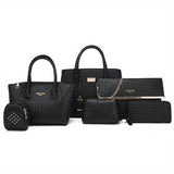 6pcs Woven Tote Bag Set For Women, Fashion Satchel Bag With Handbag Crossbody Bag Wristlet Bag Long Wallet Coin Purse