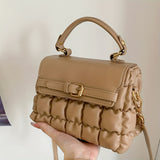 Trendy Solid Color Ruched Design Square Bag, All-Match Women's Crossbody Bag, Textured Buckle Decor Purse