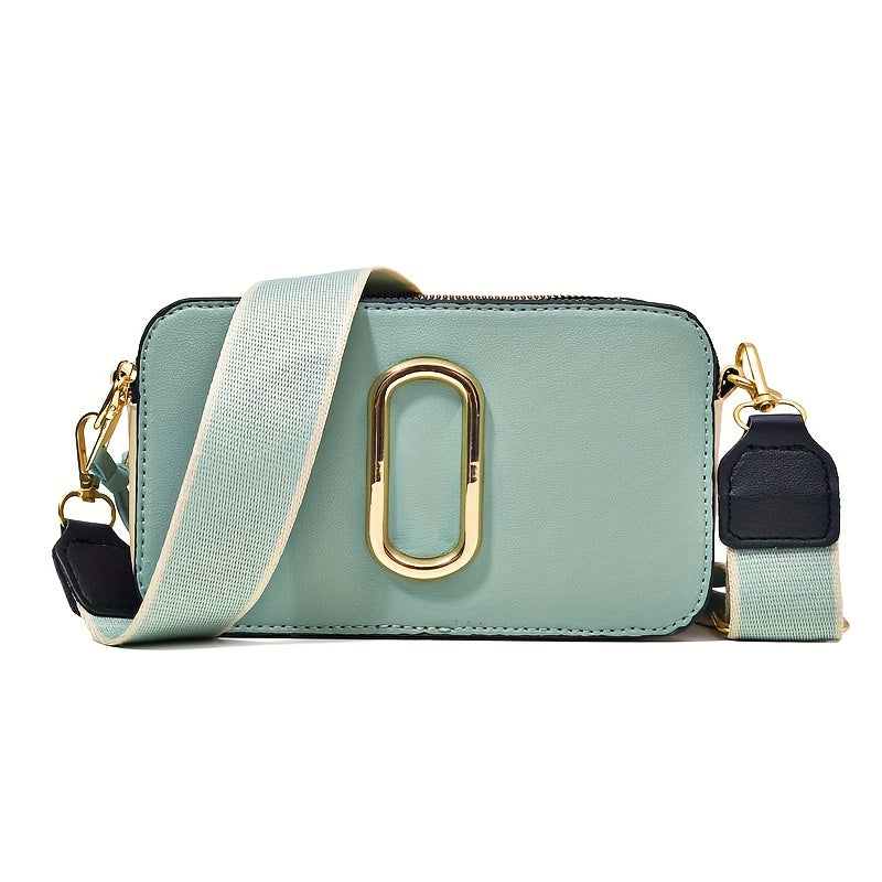 solvbao  Trendy Color Blocking Mini Crossbody Bag, PU Leather Square Shoulder Bag, Perfect Sling Bag For Daily Use