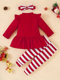 Baby Girl Christmas Outfits, Fall Winter Long Sleeve My First Christmas Letter Print Dress Top + Striped Pants 2pcs outdoor clothes Outdoor Set 3-18 Months, Outdoor Cloth