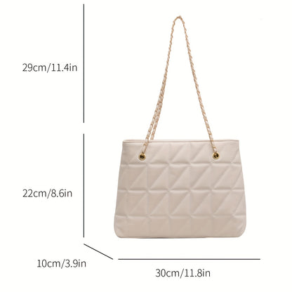 solvbao  Simple Quilted Argyle Pattern Bag, Solid Color Shoulder Chain Bag, All-Match Tote Bag